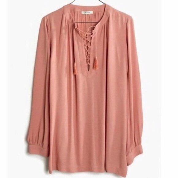Madewell Lace Up Peasant Top Dusty‎ Rose Size Small - Picture 2 of 9